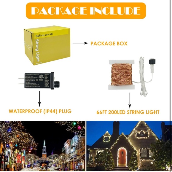 66Ft 200 LED Fairy Lights Waterproof String Lights Outdoor 8 Modes (Warm White) - Picture 5 of 7